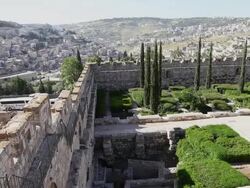 Jerusalem, view of the archaeological park with the southern wall of the Temple Mount Stock Footage
