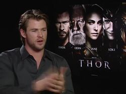 INTERVIEW Chris Hemsworth on acting out the scenes with Natalie Portman at the Thor Interviews at London England. (Footage by WireImage Video/GettyImages) Stock Footage