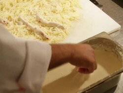 MS Prawn dish preparation at a kitchen grating potato / Sao Paulo, Brazil Stock Footage