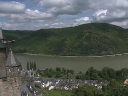 WS PAN View of Stahleck Castle near Bacharach / Rhine-Valley,  Rhineland-Palatinate, Germany Stock Footage