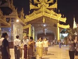 WS TD View of Temple place at night / Yangon, Yangon Division, Myanmar  Stock Footage