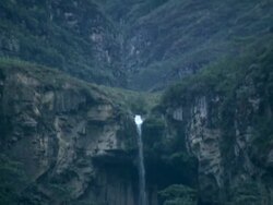 "Pan down to top of Gocta Falls [Catarata del Gocta], Peru [PerÃƒÂº]" Stock Footage