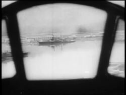 B/W Dec. 7 1941 airplane point of view Japanese plane about to bomb ship at Pearl Harbor / newsreel Stock Footage