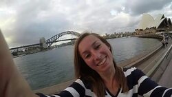 Slow motion shot of woman taking a selfie in Sydney Stock Footage