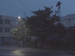 Strong Hurricane Winds Hit City At Night Stock Footage