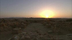 Pastel light glows over the ruinous seaport city of Berenike, Egypt. Stock Footage