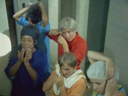 Military women grooming in the showers Stock Footage