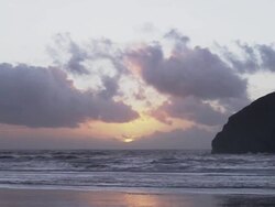 WS PAN View of beautiful sunset on Pacific coast / Astoria, Oregon, United States  Stock Footage