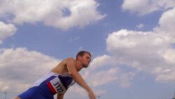 An athlete throws a javelin. Stock Footage