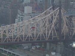 MS AERIAL ZO suspended cable car moving on bridge / New York, United States Stock Footage