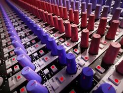 Music Mixer desk table in recording studio.Loopable CG Stock Footage