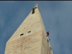 A team of engineers harnessed to ropes began a daredevil inspection of the Washington Monument on Wednesday News Clip