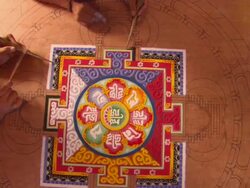 MS ZO two men working on sand painting  / Kathmandu, Central, Nepal Stock Footage