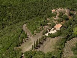 Ruined Castle Above Modern Villa Stock Footage