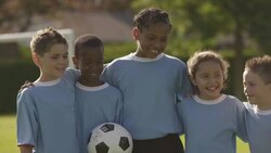 Team of soccer players celebrating Stock Footage