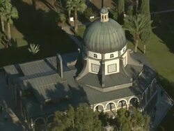 Aerial the Mount of Beatitudes at the Sea of Galilee, Israel Stock Footage