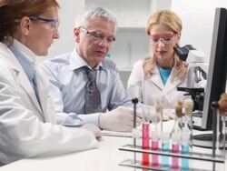 Group of scientist in a laboratory Stock Footage