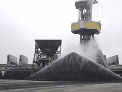 MS T/L Crane with stack of coal at mine / Tacoma, Washington, United States Stock Footage