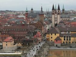 WS Shot of old town and cathedral / Wurzburg, Bavaria, Germany Stock Footage