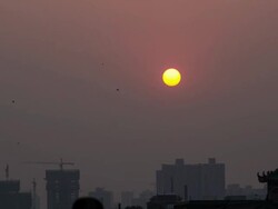 sun set at city wall Stock Footage