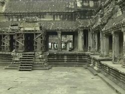 Pan Left Shot Angkor Wat Tower Siem Reap Cambodia Stock Footage