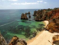 Sunshine on the coastline of Ponta da Piedade, Lagos, Algarve, Portugal, Europe Stock Footage
