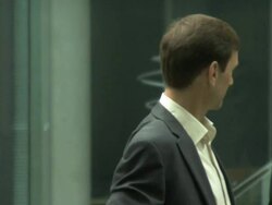 Man and woman meet and shake hands; UK Stock Footage