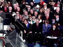 January 20, 2009 Aretha Franklin performing America at the Capitol Building during the inauguration of President Barack Obama while Dianne Feinstein and other spectators watch/ Washington DC/ AUDIO Stock Footage
