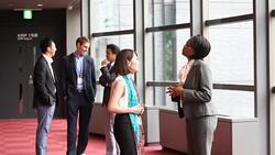 Quick discussion after the conference Stock Footage