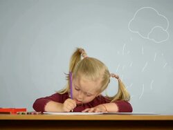 Little girl drawing with pencils Stock Footage
