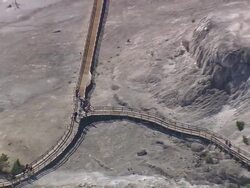 CU AERIAL ZO Shot of people roaming at Mammoth Springs / Wyoming, United States Stock Footage