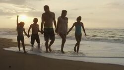 Family on a tropical beach vacation to Hawaii Stock Footage