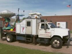 Wide shot of DOW doppler on wheels radar truck in Kansas, USA. Stock Footage
