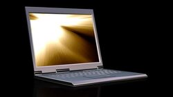 Bright flashing lights illuminate a laptop computer monitor. Stock Footage