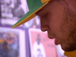  MS Man in baseball cap singing  AUDIO / San Francisco, United States Stock Footage