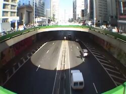 MS, FISH EYE, TD, TU, Brazil, Sao Paulo, Traffic on Paulista Avenue Stock Footage