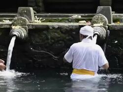 MS Priests take bath in Holy spring of Pura Tirta Empul / Tampaksiring, Bali, Indonesia Stock Footage