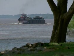 WS Cargo ship moving on mississippi river / Memphis, Tennessee, United States Stock Footage