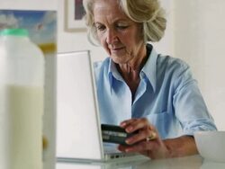 Senior, credit card morning    BU LI Stock Footage