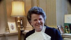 1985 MS Mary Donaldson  speaking / London, England? Stock Footage