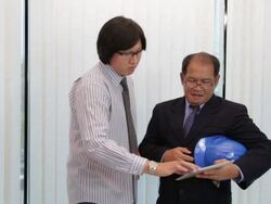 Project manager calling leader construction worker Stock Footage