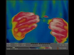Thermographic imaging, CU hands strikes a match Stock Footage
