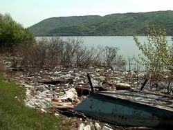 VIEW OF RIVER FROM RIVERBANK Stock Footage