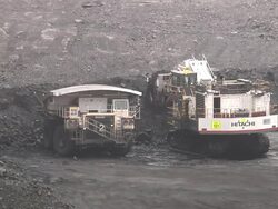 WS Truck being loading in opencast coal mine / Witbank, Northern Province, South Africa Stock Footage