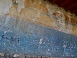 Yerevan, Erebuni castle, frescoes in temple of Khaldi Stock Footage
