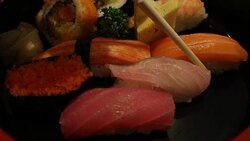 Eating sushi japanese food Stock Footage