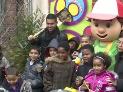 Wilmer Valderrama Helps NYC Kids Plant Community Garden Stock Footage
