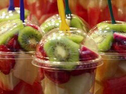 CU PAN Shot of packages filled with Fruit / Seoul, South Korea Stock Footage