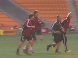 CLEAN:SOUTH AFRICA- Johannesburg : Denmark tested out the pitch at Johannesburg's Soccer News Clip