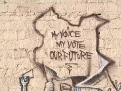 Political graffiti on wall in Nairobi, Kenya News Clip